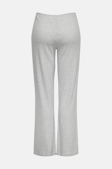 Grijze broek van ONLY, met ribstof en een uitlopende pijp.
