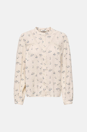 Ecru hemd met lange mouwen van ONLY, met blauwe bloemenprint en kanten details.
