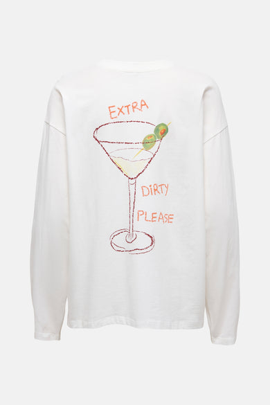 T-shirt blanc à manches longues de ONLY®, avec une illustration graphique d'un martini sur le dos.