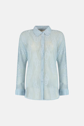 Chemise bleue ONLY à manches longues avec un délicat motif cachemire en dentelle.