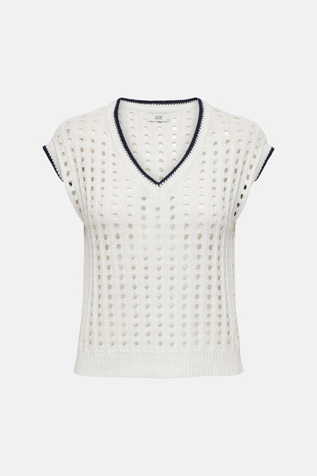 Débardeur blanc ajouré de JDY avec bordures bleu foncé, dos.