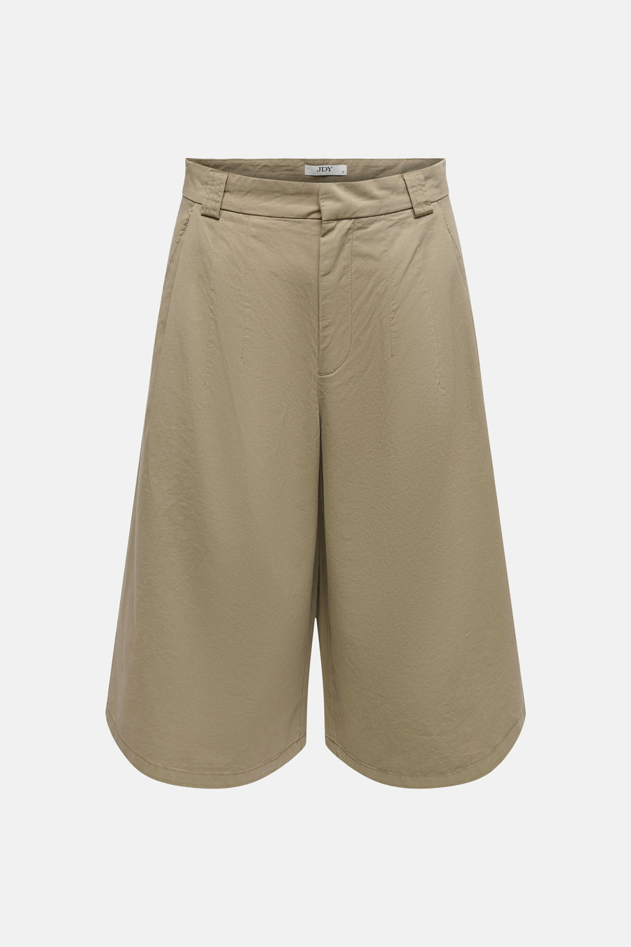 Short beige JDY à jambes larges, devant lisse et texture légèrement froissée.