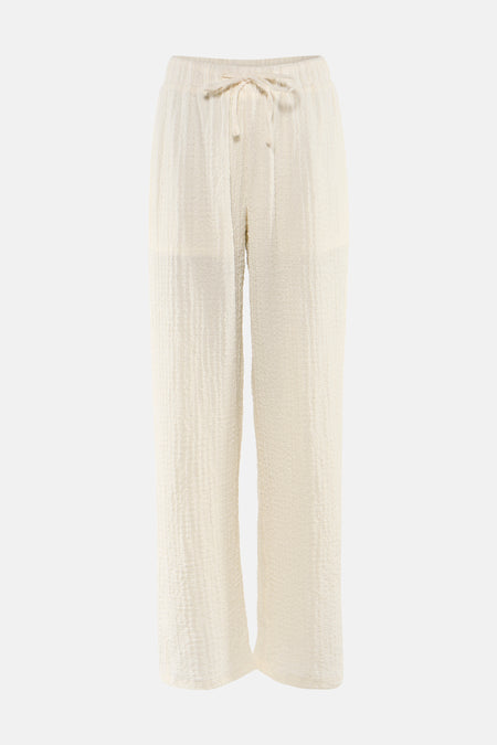 Witte broek met rimpeltextuur en strikband van JDY, rechte pasvorm, vooraanzicht
