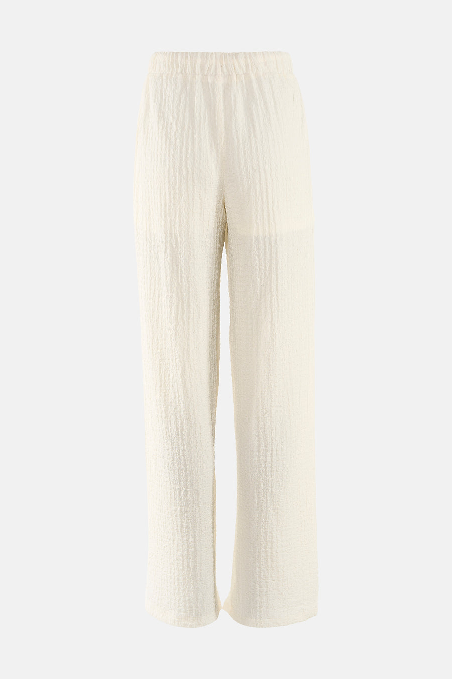 Witte broek met gerimpelde textuur van JDY, elastische taille, rechte pasvorm, front view