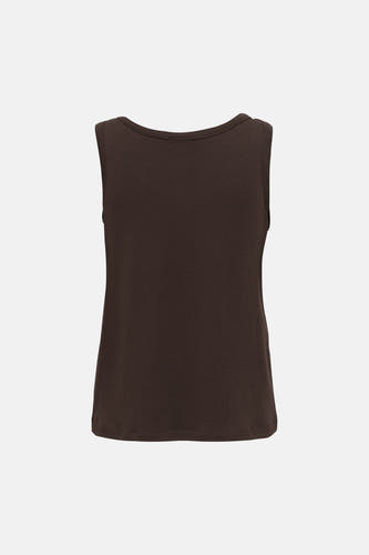 Haut marron de JDY, sans manches avec col rond, en coton doux, dos.