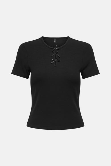 T-shirt noir à manches courtes de ONLY, avec une texture rayée.