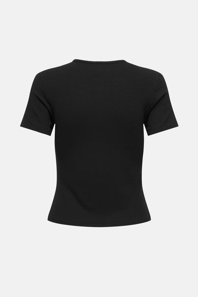 Zwart T-shirt met korte mouwen van ONLY, met een geribbelde textuur.