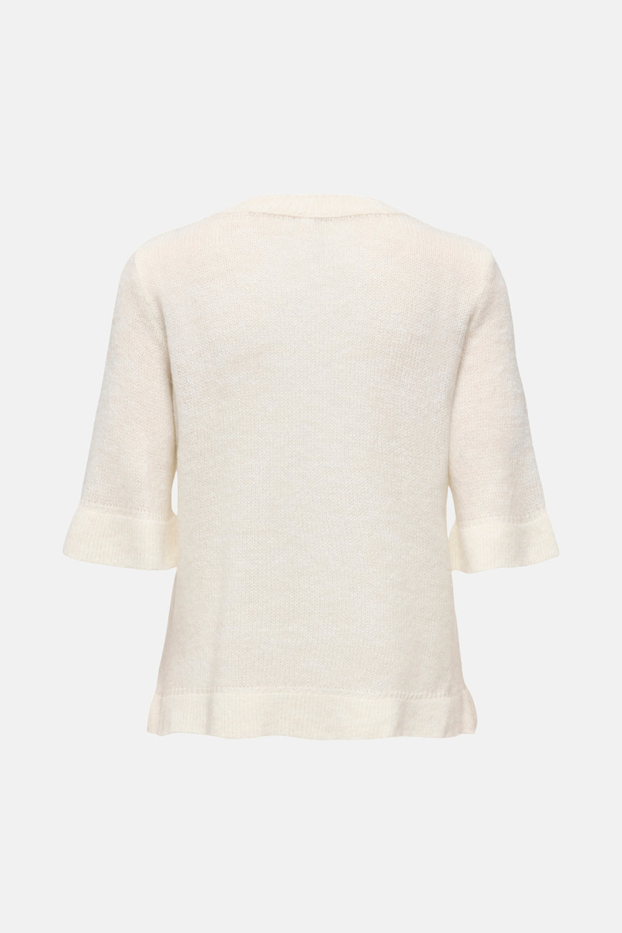 T-shirt écru ONLY, avec des manches courtes à volants et un bord côtelé.