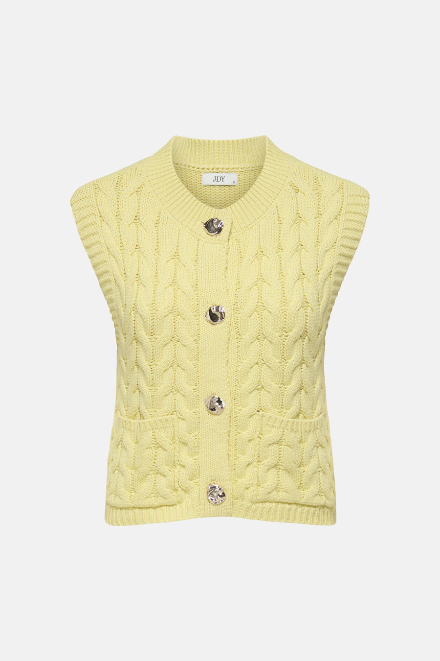 Débardeur jaune de JDY, avec une texture tricotée et un col rond montant.