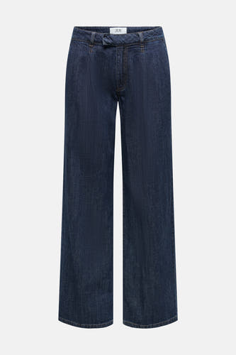 Donkerblauwe wide jeans van denim van JDY, met riemlussen en knoopsluiting.