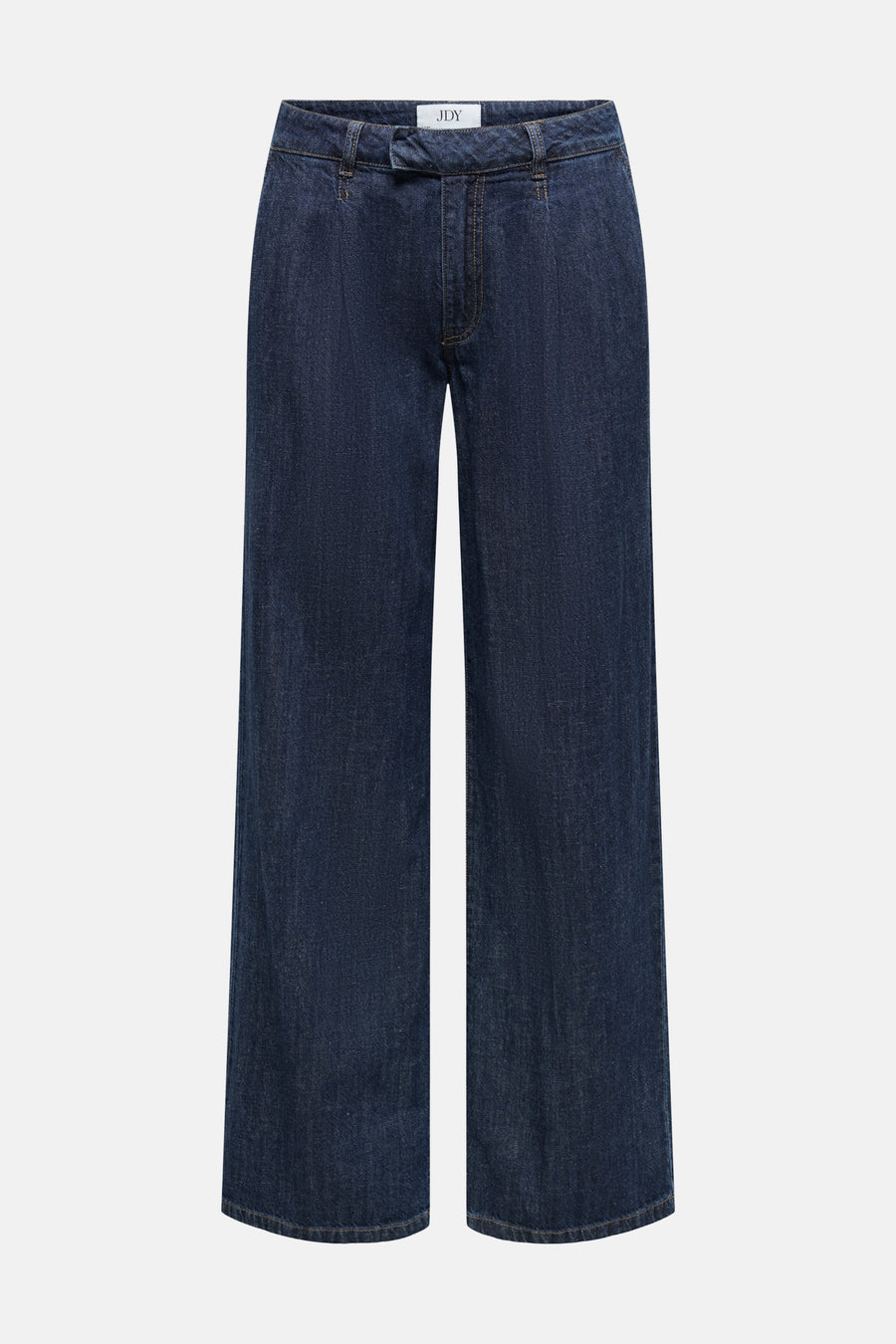 Donkerblauwe wide jeans van denim van JDY, met riemlussen en knoopsluiting.