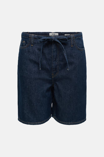 Donkerblauwe denim short van JDY met elastische tailleband, trekkoord en voorzakken.