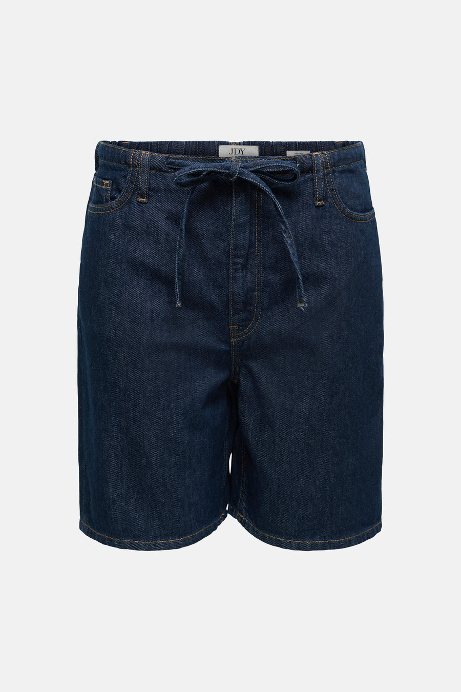 Donkerblauwe denim short van JDY met elastische tailleband, trekkoord en voorzakken.