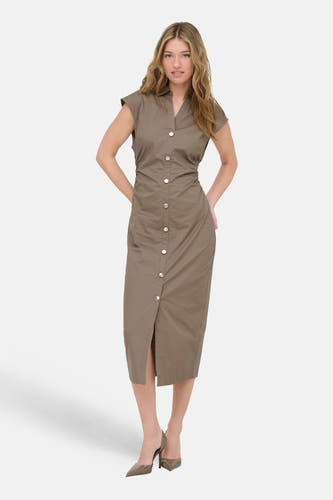 Bruine jurk met korte mouwen van ONLY, met knoopsluiting over de hele lengte en een split aan de voorkant.