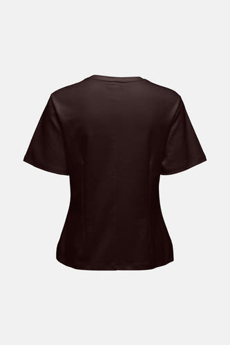 Bruin T-shirt met korte mouwen van JDY, met een subtiele, getailleerde pasvorm op een witte achtergrond.