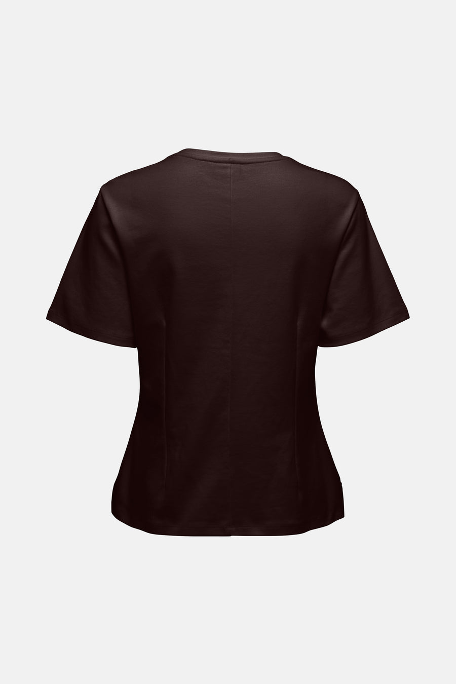 Bruin T-shirt met korte mouwen van JDY, met een subtiele, getailleerde pasvorm op een witte achtergrond.