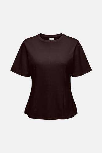 Bruin T-shirt met korte mouwen van JDY, met een eenvoudige ronde halslijn en getailleerde pasvorm.