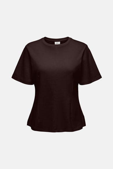 Bruin T-shirt met korte mouwen van JDY, met een eenvoudige ronde halslijn en getailleerde pasvorm.
