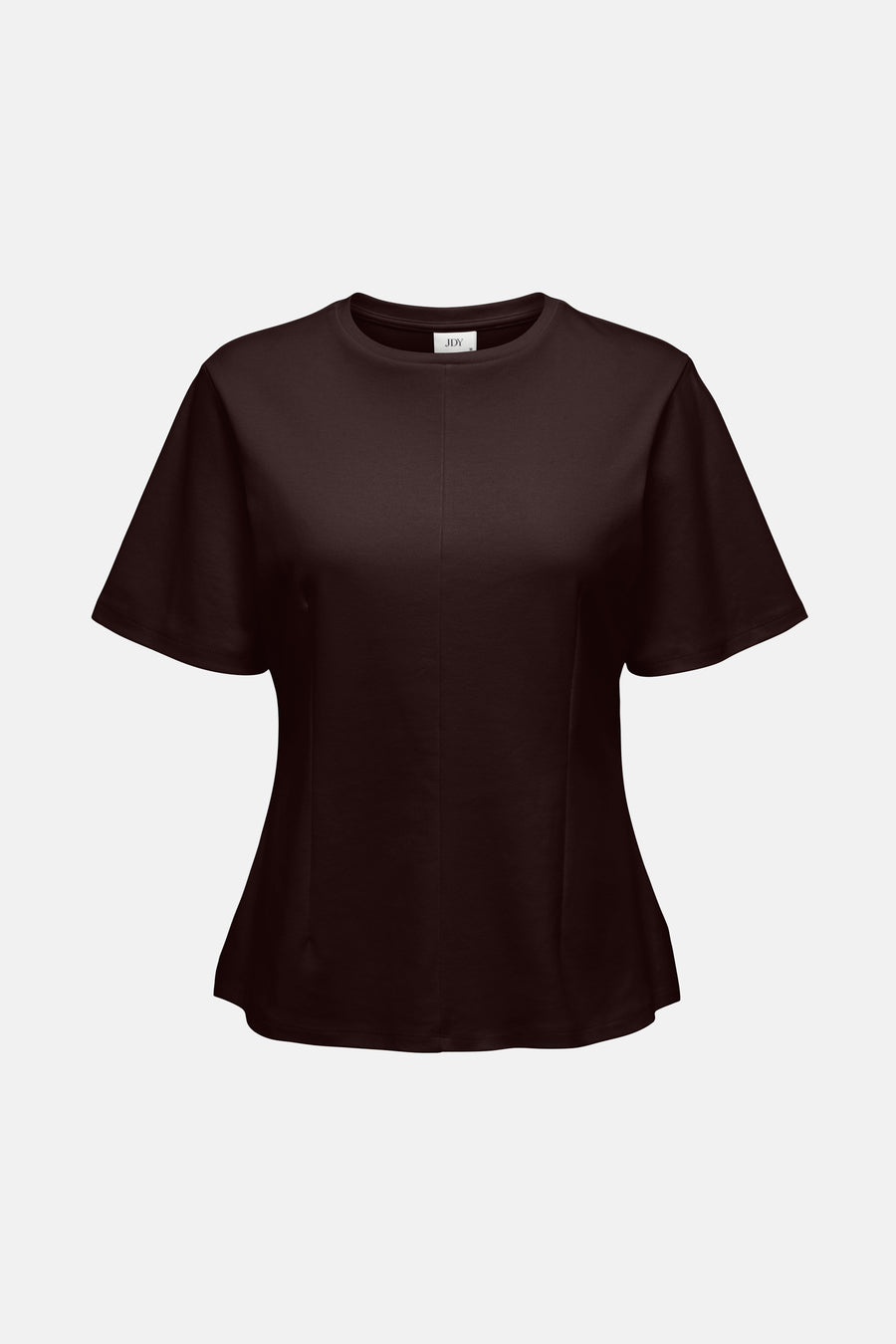 Bruin T-shirt met korte mouwen van JDY, met een eenvoudige ronde halslijn en getailleerde pasvorm.