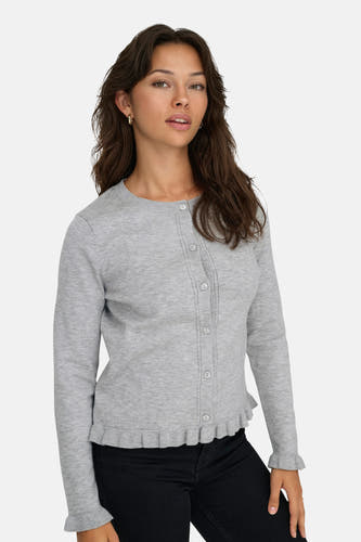Grijze cardigan van ONLY, met lange mouwen en een decoratieve ruffle rand.
