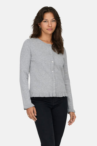 Grijze cardigan van ONLY met lange mouwen en een rij knopen, afgewerkt met een geplooide rand.