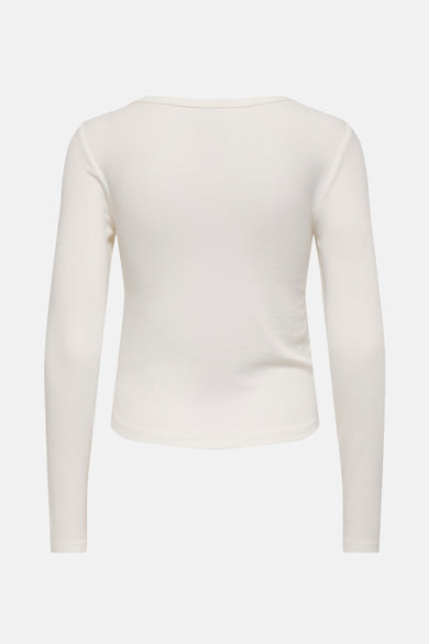 Wit T-shirt met lange mouwen van ONLY, met een ribstof textuur.