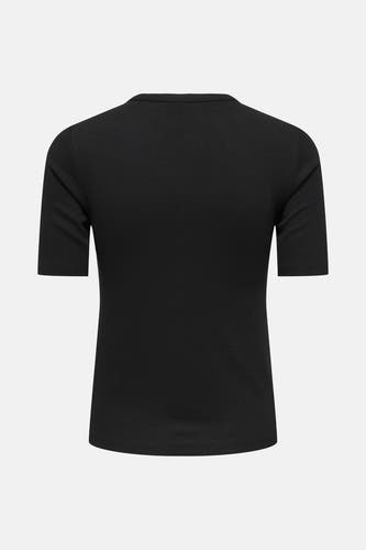 Zwart T-shirt met korte mouwen van ONLY, met een ribstructuur.