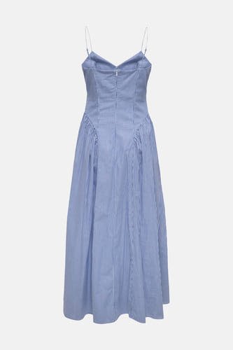 Blauwe gestreepte mouwloze jurk van ONLY® met dunne spaghettibandjes, V-hals aan de achterkant, rits en geplooide taille.
