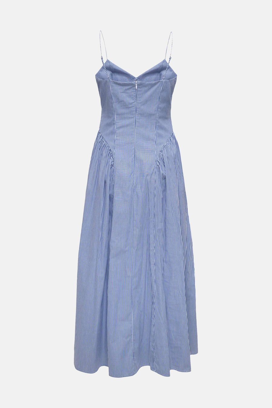Blauwe gestreepte mouwloze jurk van ONLY® met dunne spaghettibandjes, V-hals aan de achterkant, rits en geplooide taille.