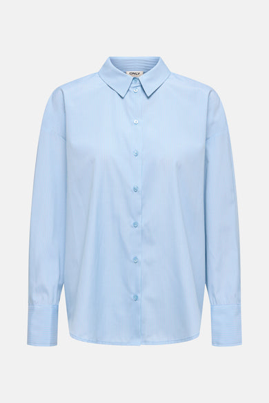 Blauw gestreept overhemd met lange mouwen van ONLY, met knoopsluiting.
