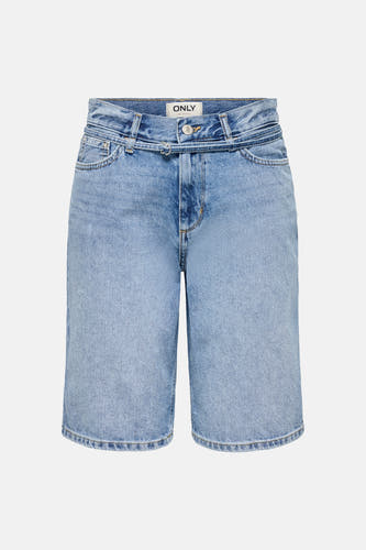 Short en jean bleu moyen ONLY® avec délavage clair et ceinture intégrée.