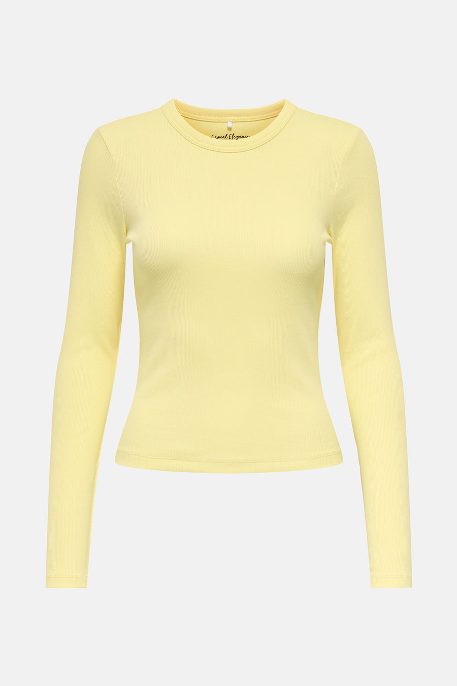T-shirt jaune à manches longues de ONLY, avec une fine structure en côtes et un col rond.