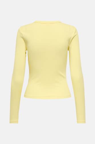 T-shirt jaune à manches longues de ONLY, avec une fine structure en côtes, vu de derrière.