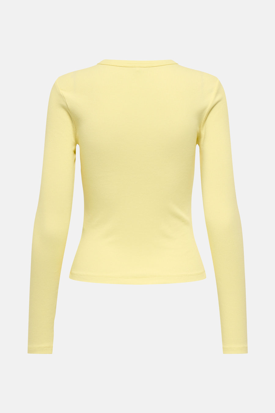 T-shirt jaune à manches longues de ONLY, avec une fine structure en côtes, vu de derrière.