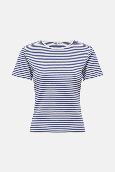 Blauw gestreept T-shirt met korte mouwen van ONLY, met een witte boord.