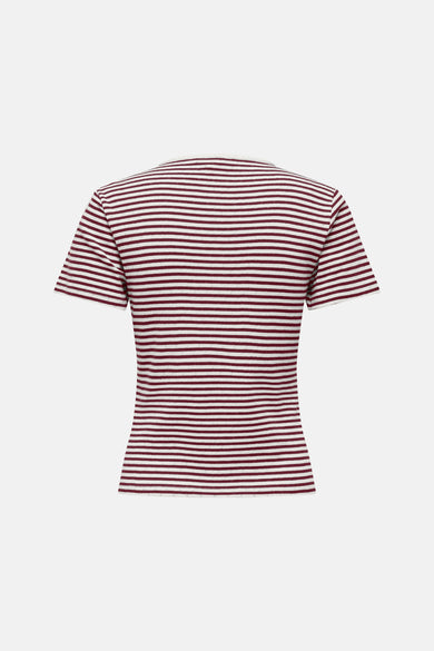 Bordeaux T-shirt met korte mouwen van ONLY, met horizontale strepen en een effen boord.