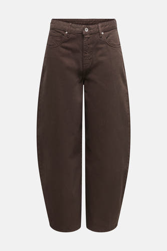 Bruine broek van ONLY, met wijde pijpen en zakken aan de voorkant.