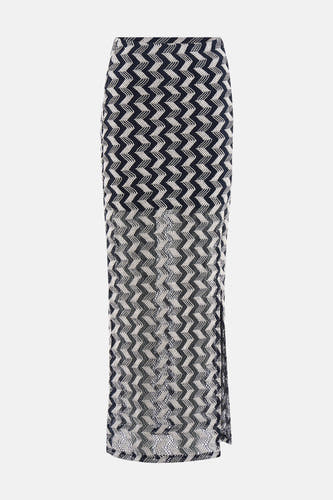 Lange gebreide rok in meerkleurig zigzagpatroon van ONLY® met een zijsplit.