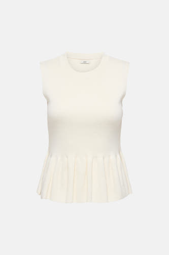 Witte mouwloze top van JDY met ronde hals, geribbeld breisel en peplum zoom.