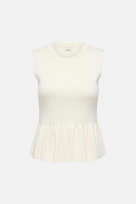 Witte mouwloze top van JDY met ronde hals, geribbeld breisel en peplum zoom.