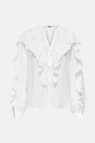 Witte blouse met lange mouwen van ONLY, met ruches aan de voorkant en op de mouwen.