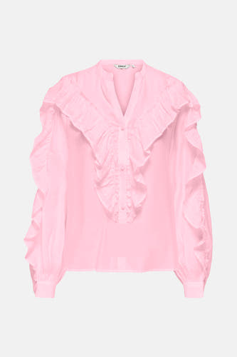 Blouse rose à longues manches de ONLY, avec des plis devant et sur les manches.