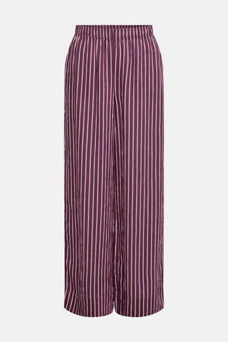 Paarse gestreepte broek van ONLY® met lichtroze verticale strepen, elastische tailleband en wijde pijpen.