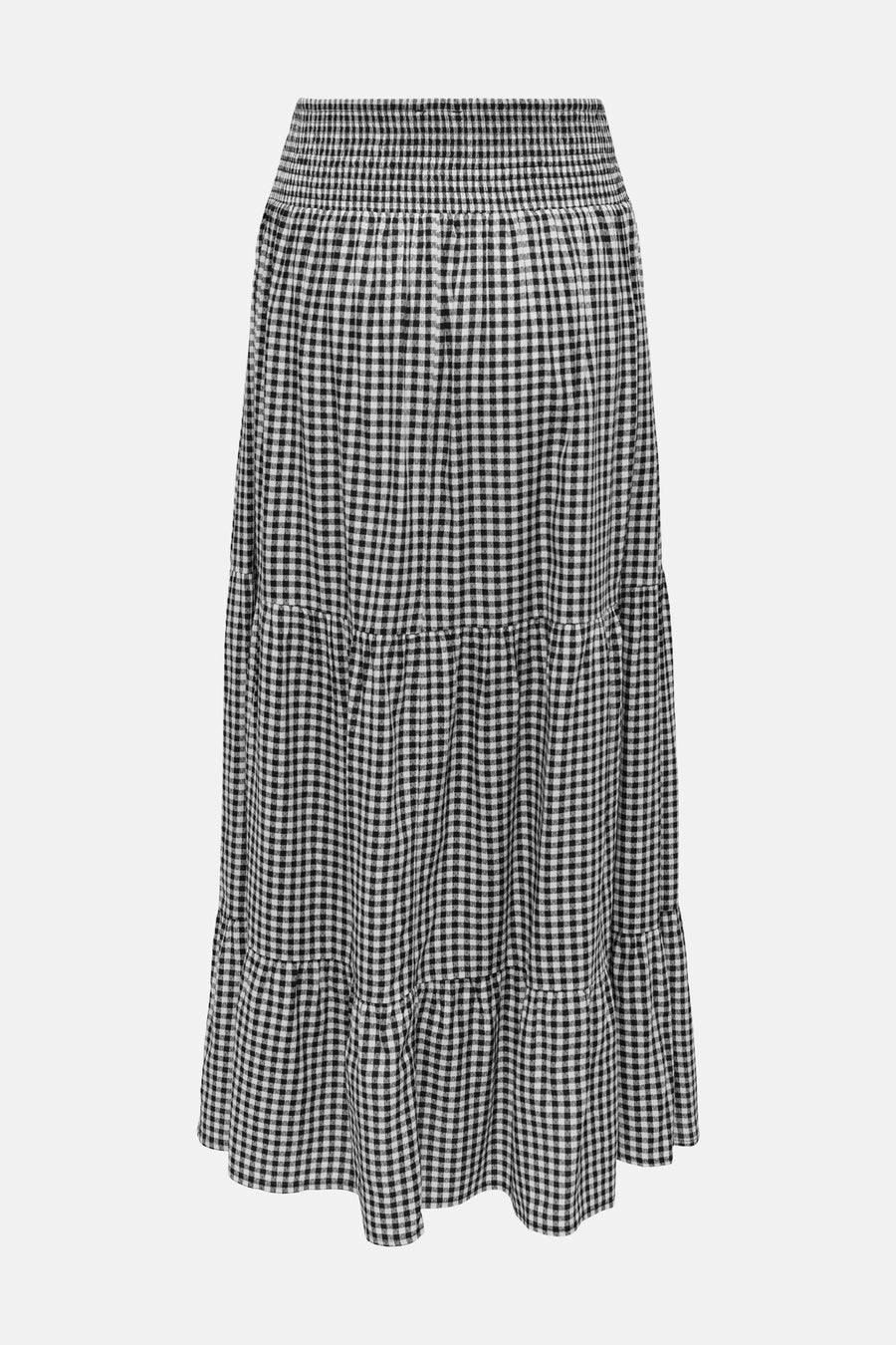 Lange rok van JDY met zwart-wit gingham ruitpatroon en gelaagde, geplooide zoom.