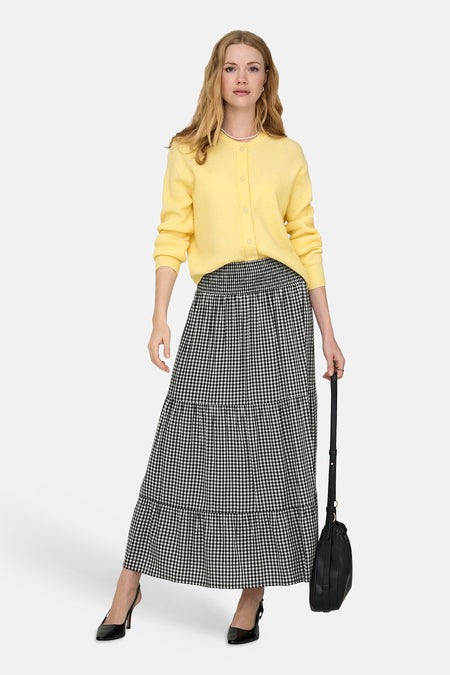 Lange rok in multi color van JDY, met een zwart-wit geruit patroon en gelaagde details.