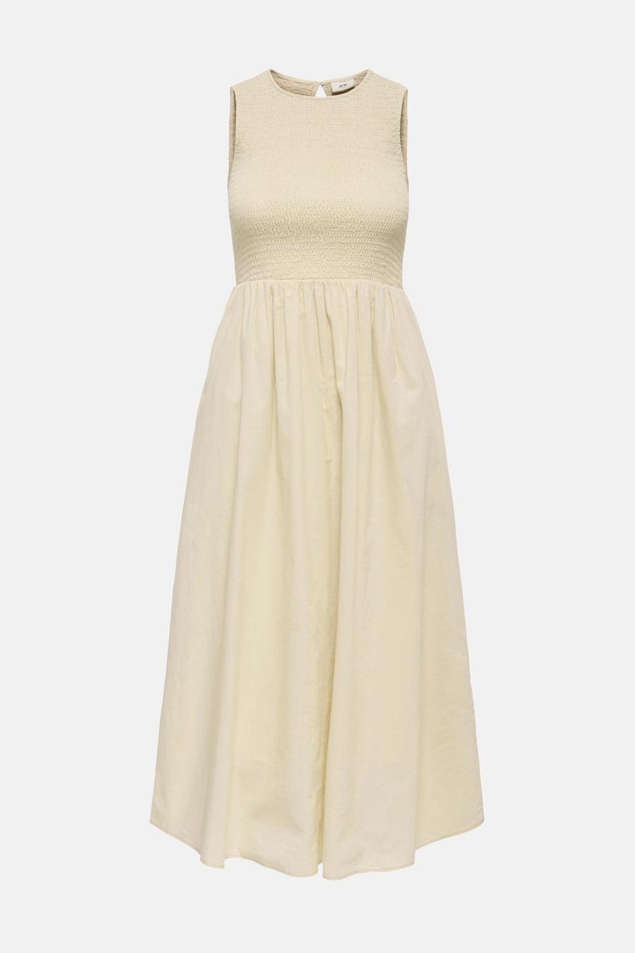 Robe sans manches beige de JDY avec un corsage smocké et une jupe évasée.
