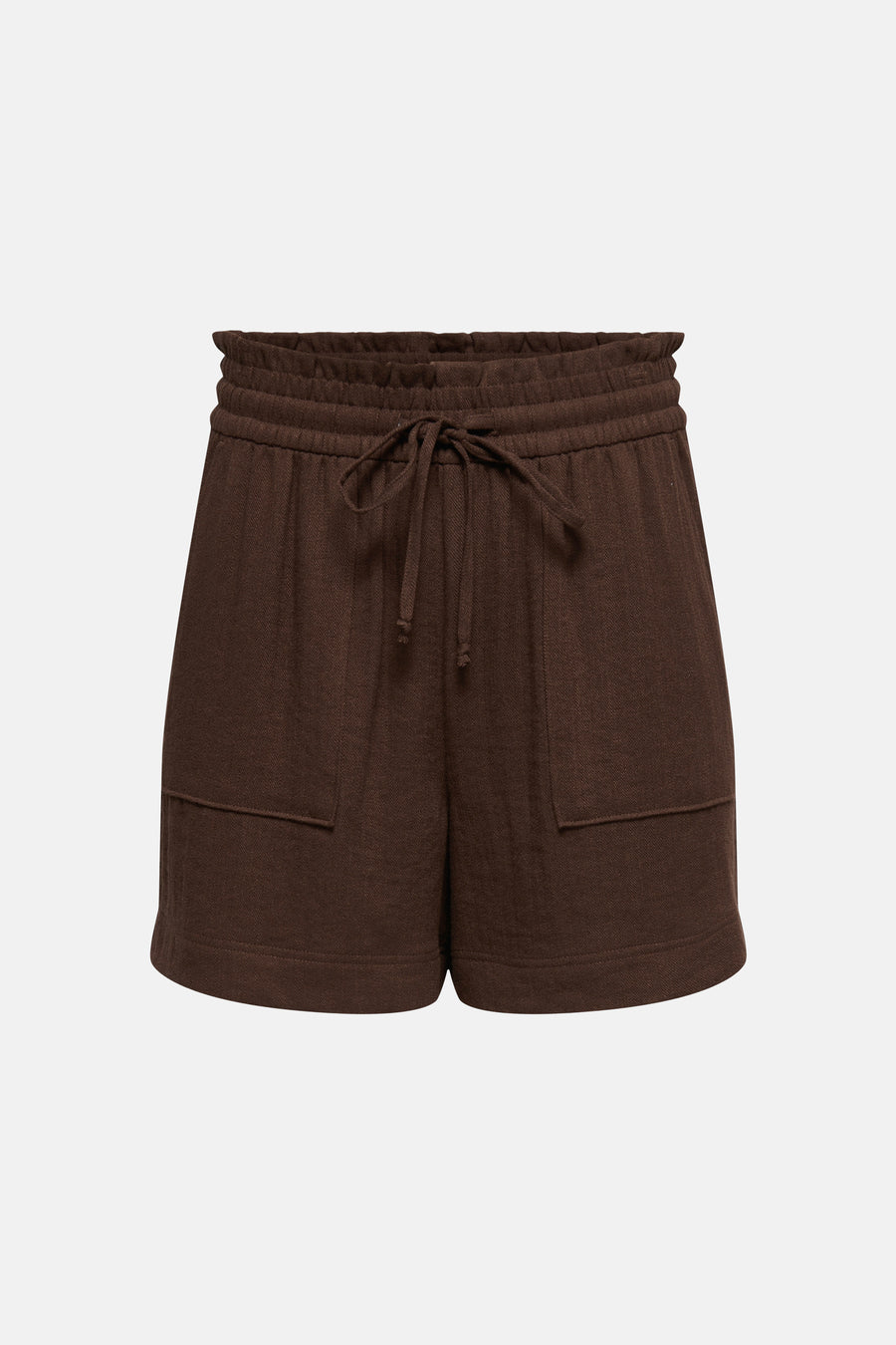 Bruine korte broek van JDY met elastische tailleband en trekkoord, voorzien van zakken, front view
