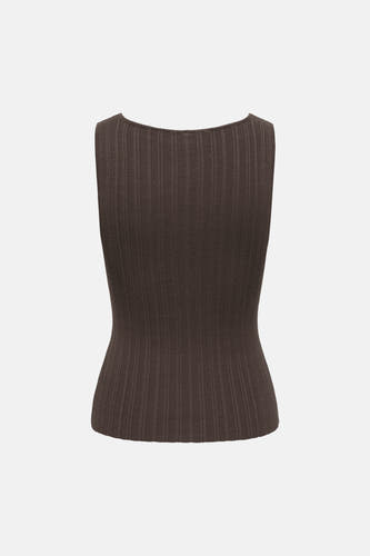 Bruine mouwloze top met ribstructuur van ONLY®, achterzijde weergegeven, strakke pasvorm