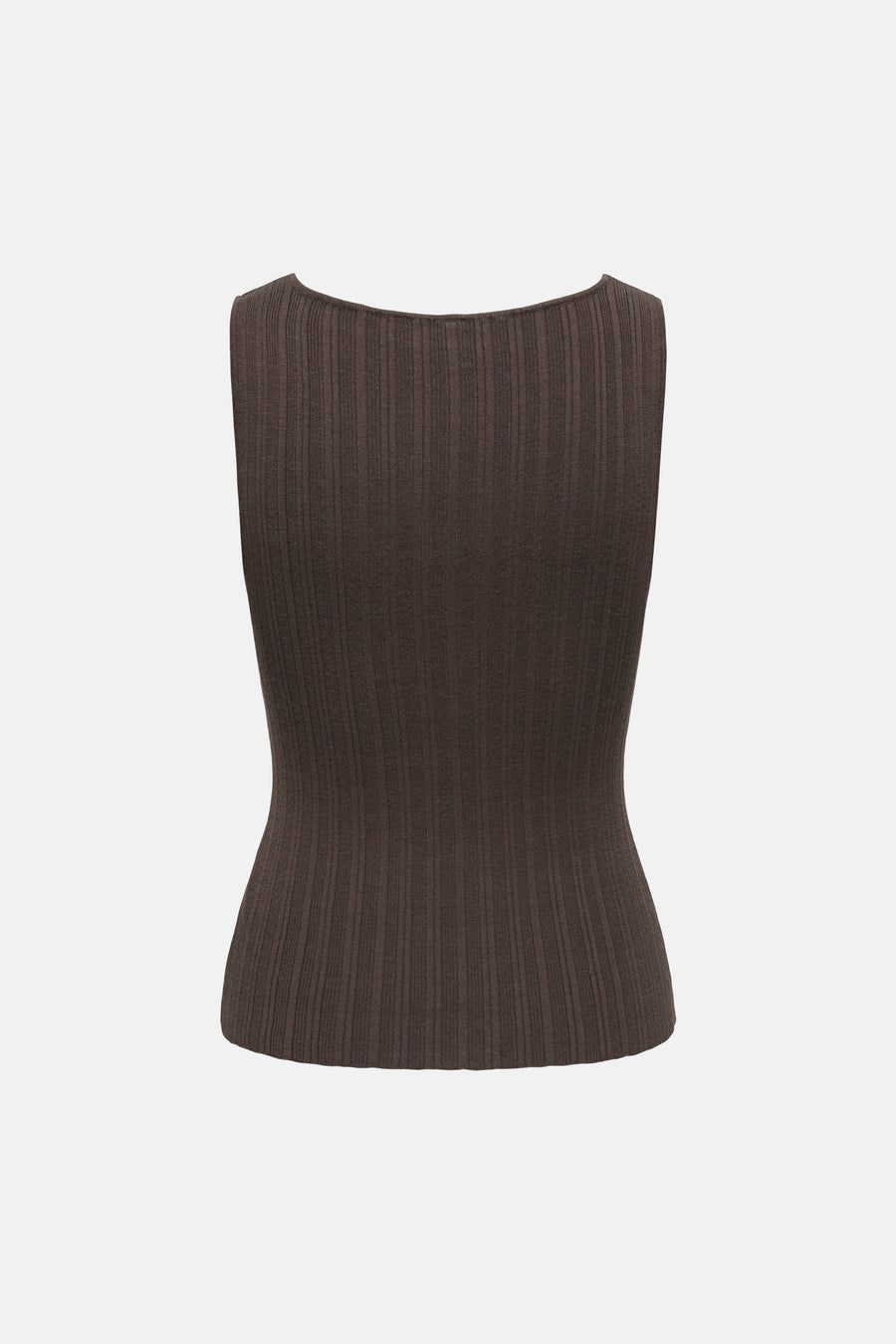 Bruine mouwloze top met ribstructuur van ONLY®, achterzijde weergegeven, strakke pasvorm