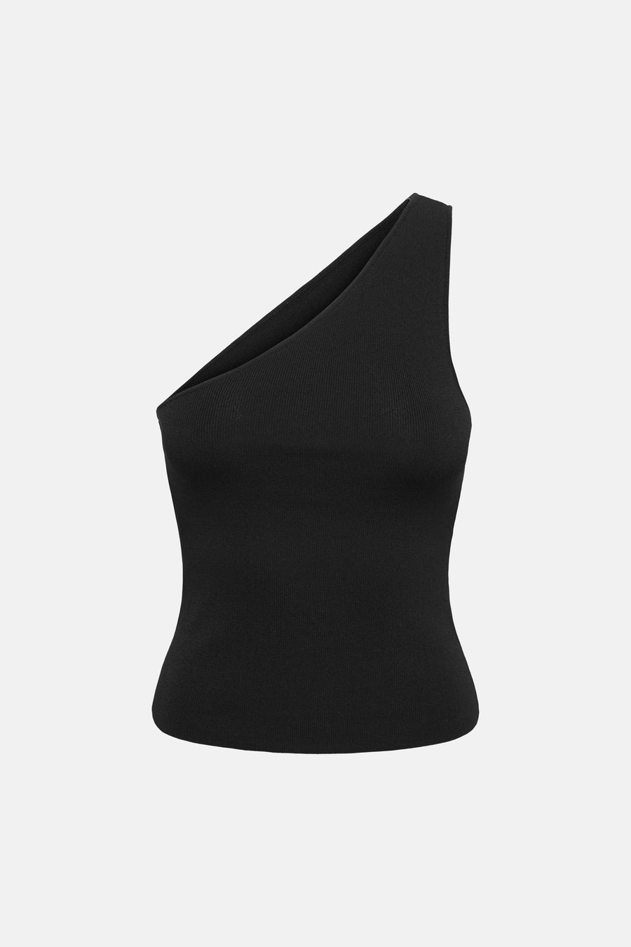 Zwart asymmetrisch mouwloos top van ONLY® met ribstructuur, vooraanzicht
